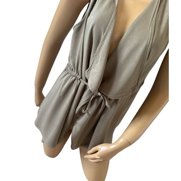 UMGEE Womens Size Small Sleeveless Olive Green Open Tie Front Draped Shirt Top - Picture 5 of 8